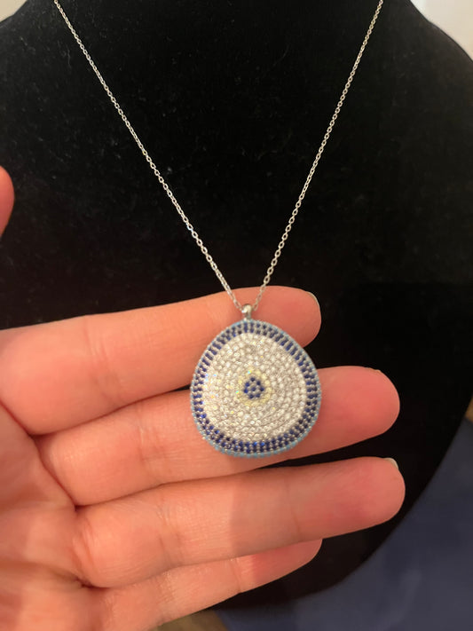 Blue eye crystal pendant sterling silver