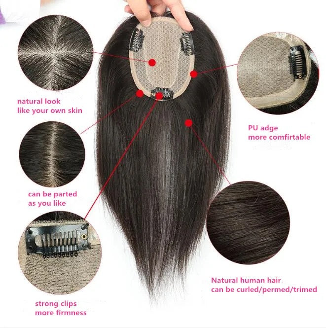 Custom silk base real scalp look topper