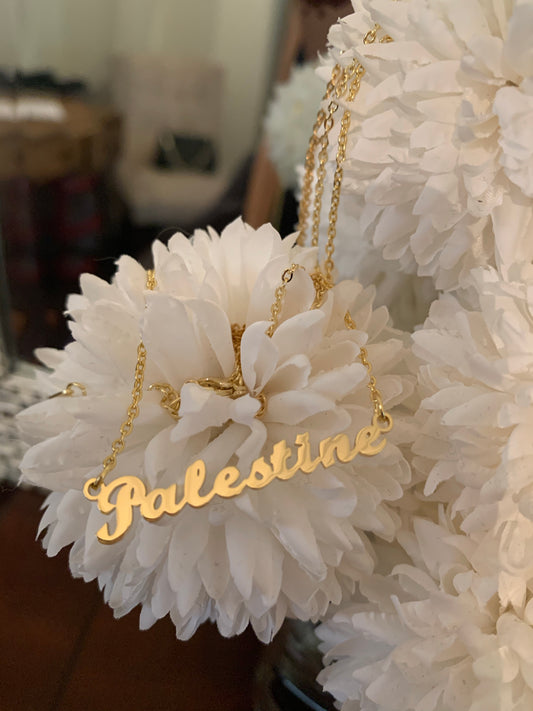 Palestine pendant necklace English & Arabic