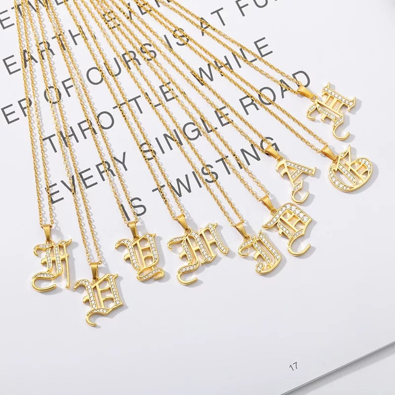 Old English font with Rhinestones 18 k gold plated