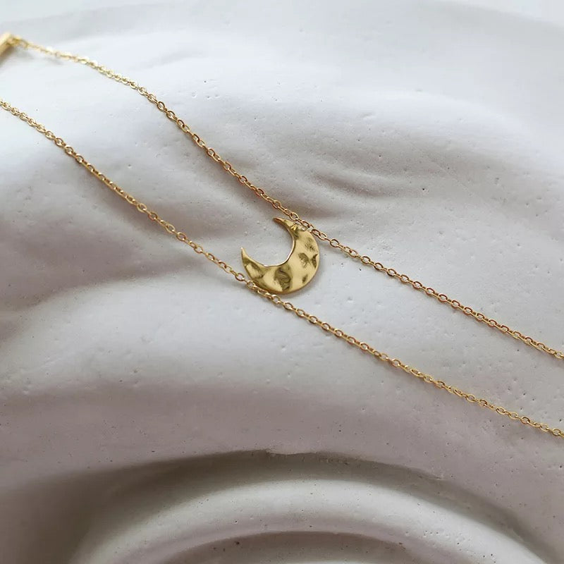 Double layer hammered moon bracelet