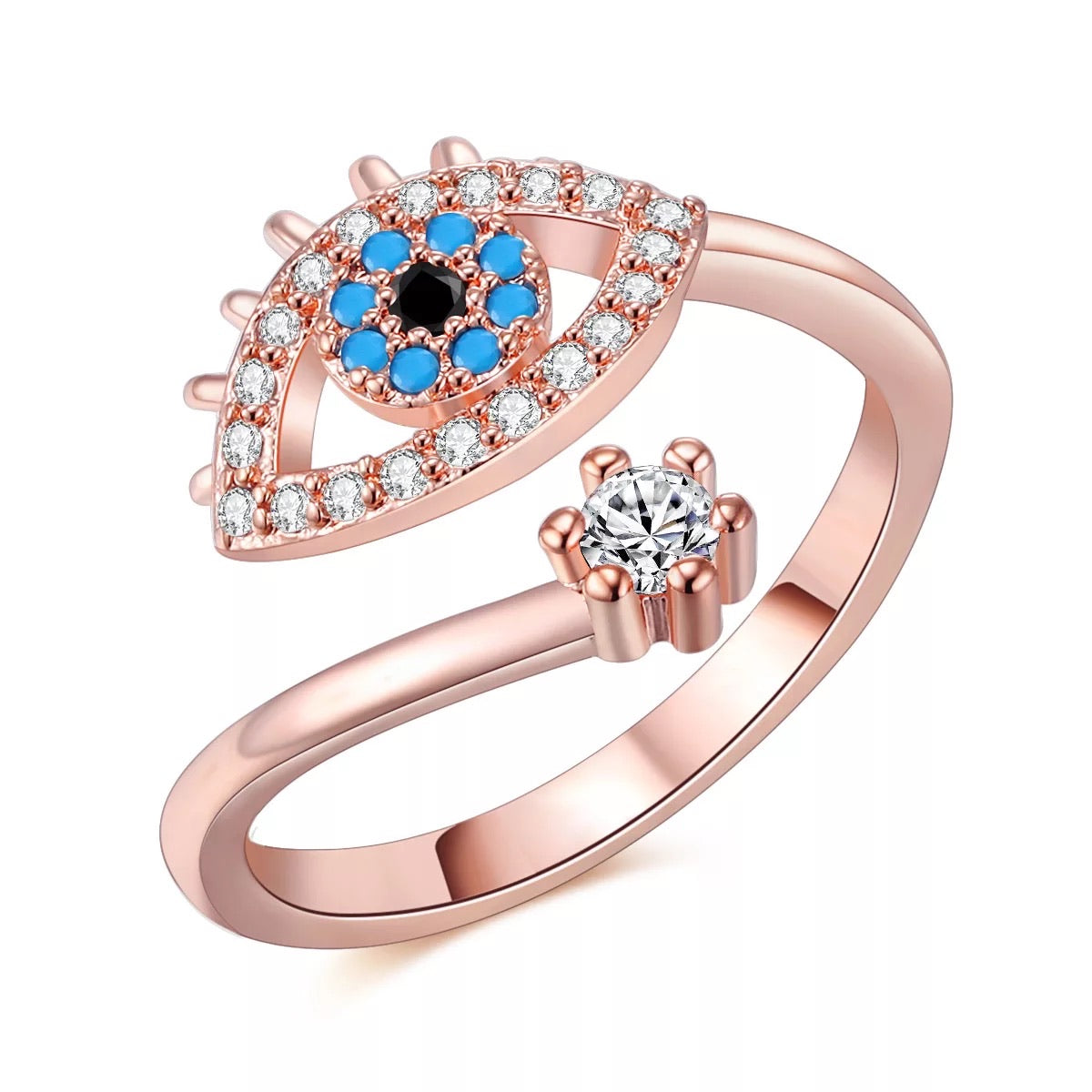 Pretty blue eye ring with cubic zirconia resizable