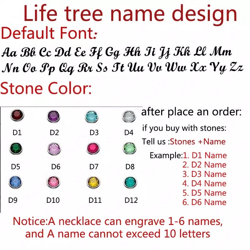 Tree of life family pendant with or without birthstones