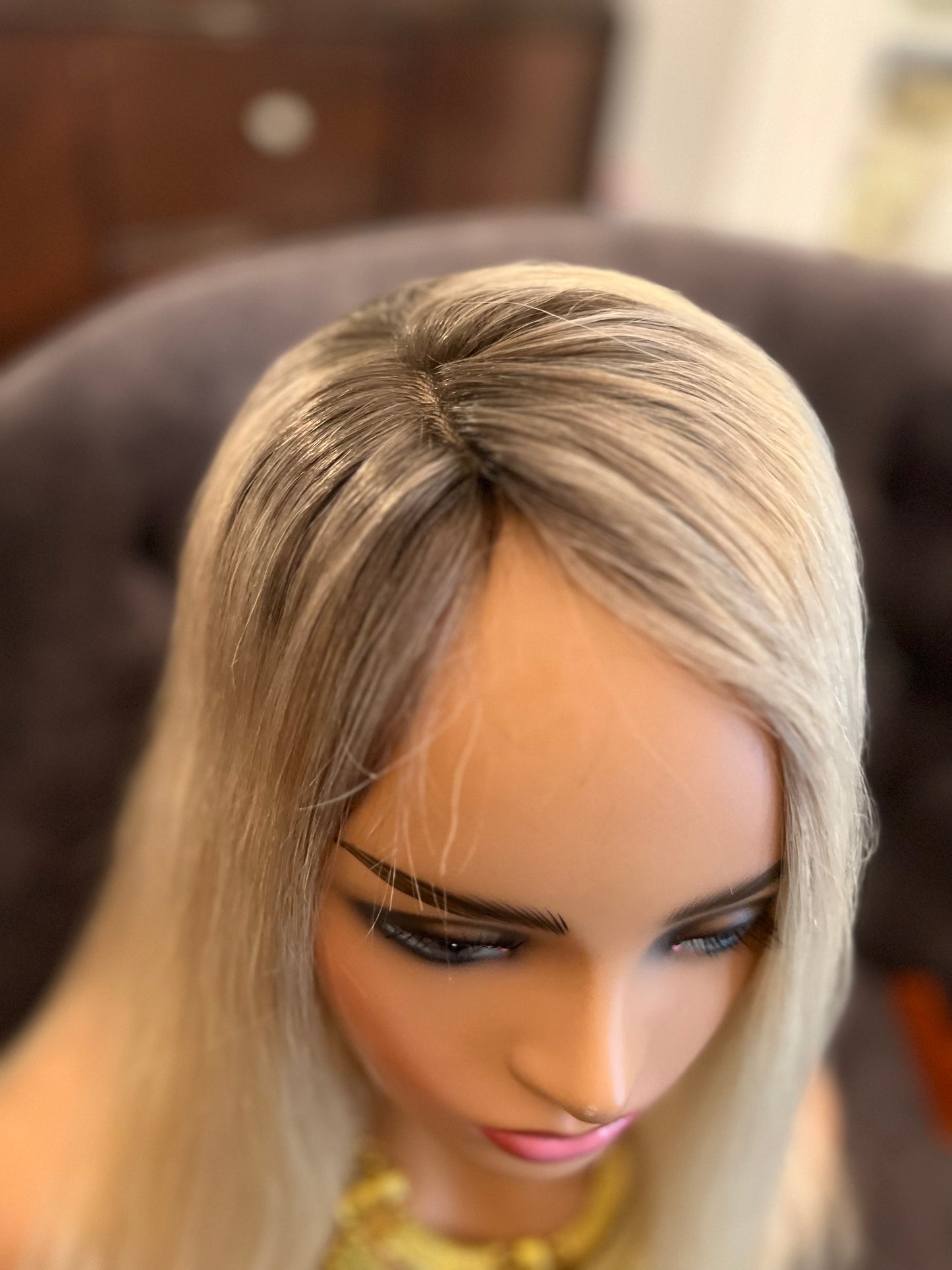 SILK BASE BLOND TOPPER WITH ROOTS WAVY or STRAIGHT BY 5X6 INCH BASE 18 inches