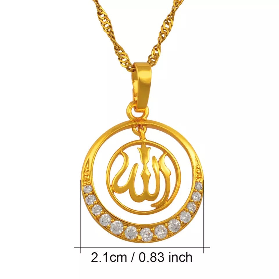 beautiful Allah pendant with chain  14k gold plated with Rhinestones