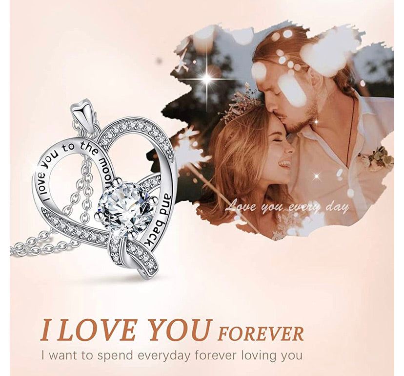 Love you to the moon and back heart pendant