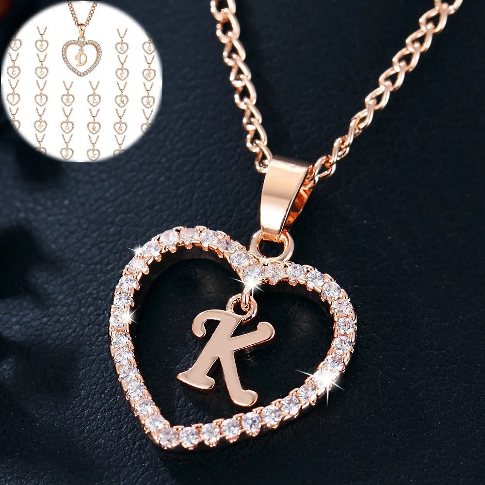 In my heart initial and letter pendant