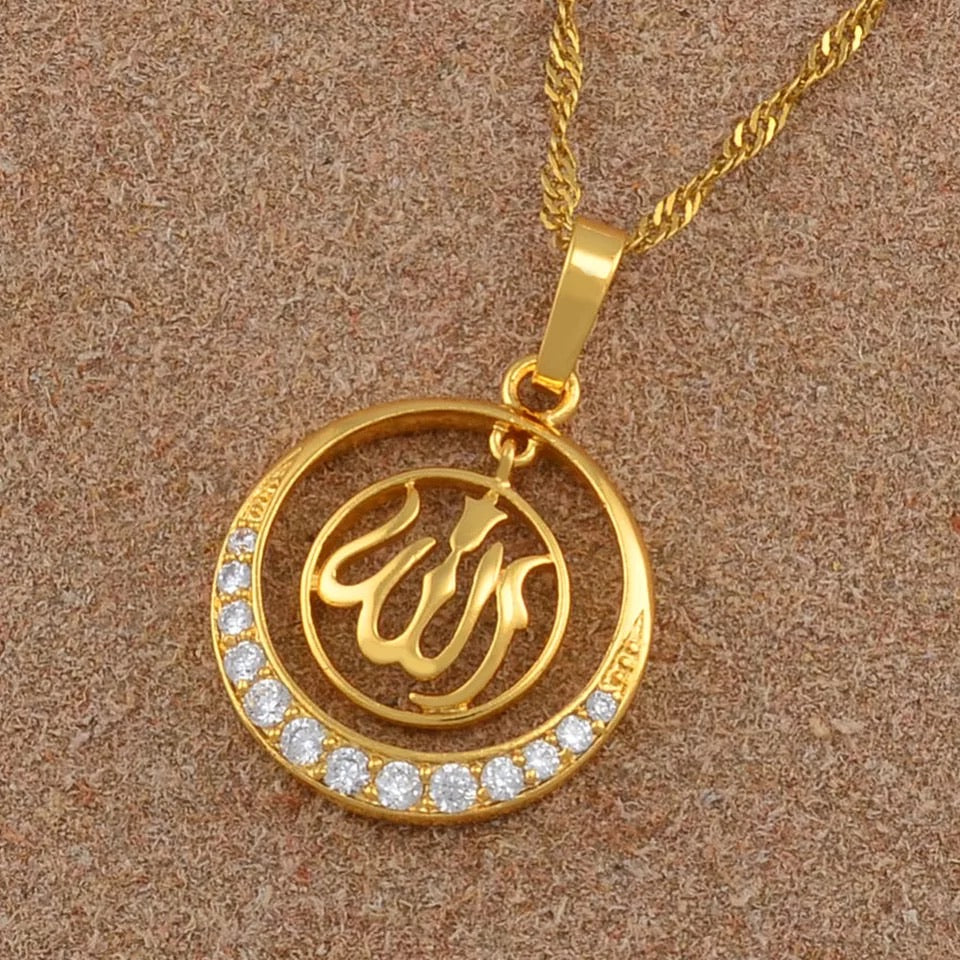 beautiful Allah pendant with chain  14k gold plated with Rhinestones