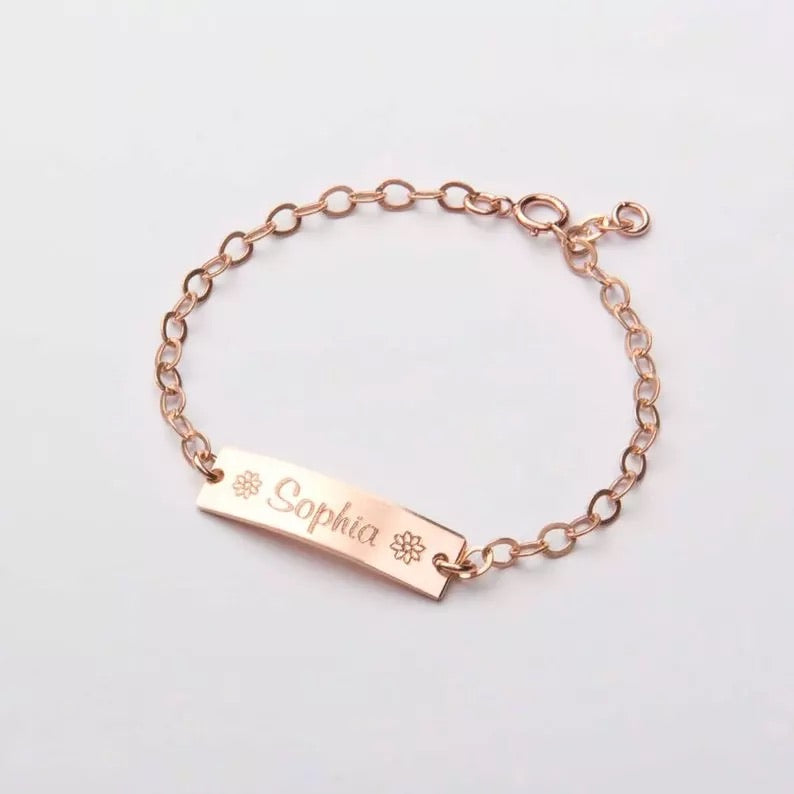 Kids, baby engraved name sterling silver 10k gold plated
