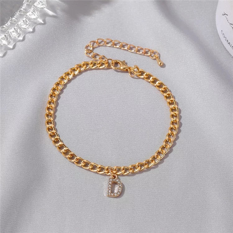 Thick chain Anklet with iced initial cubic zirconia