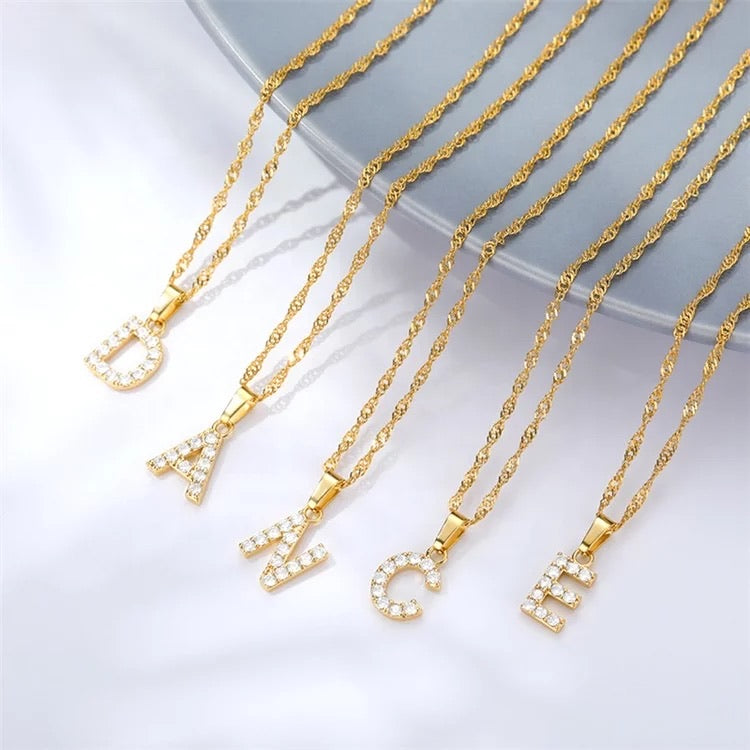 Iced initial letter pendants with chain