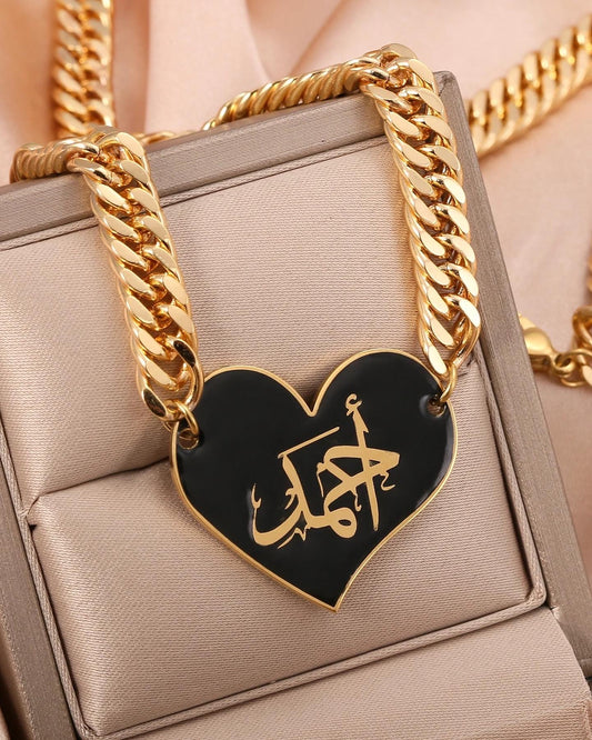 Personalised heart pendant with thick chain