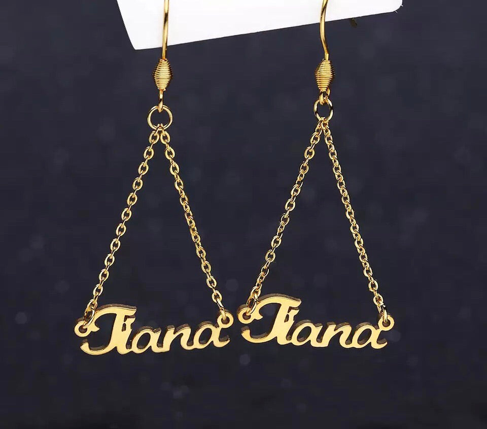 Beautiful drop Name earrings sterling silver