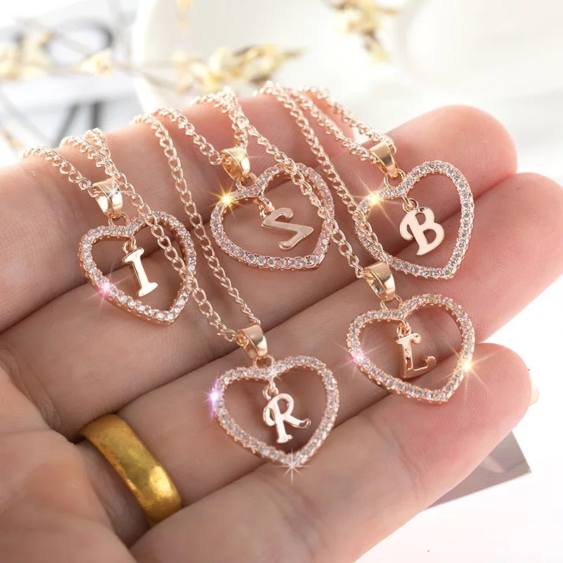 In my heart initial and letter pendant