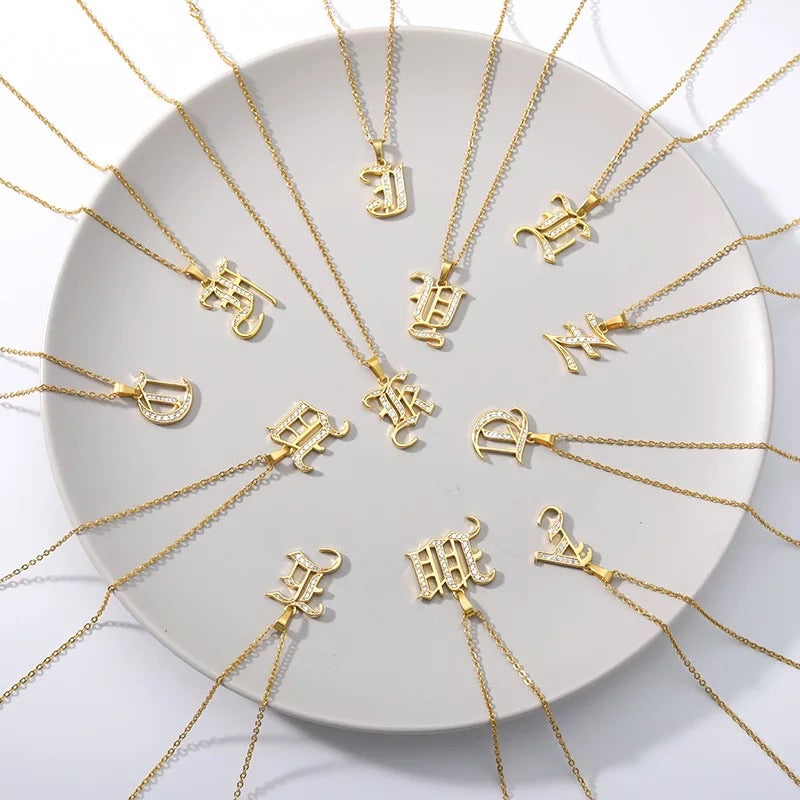 Old English font with Rhinestones 18 k gold plated