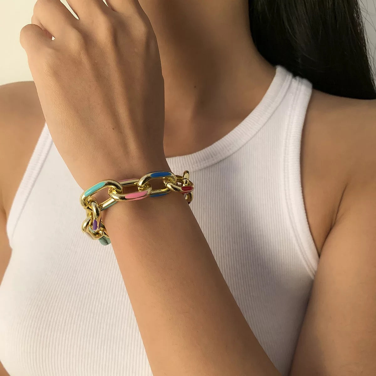 Colourful chunky Chain necklace & bracelet set